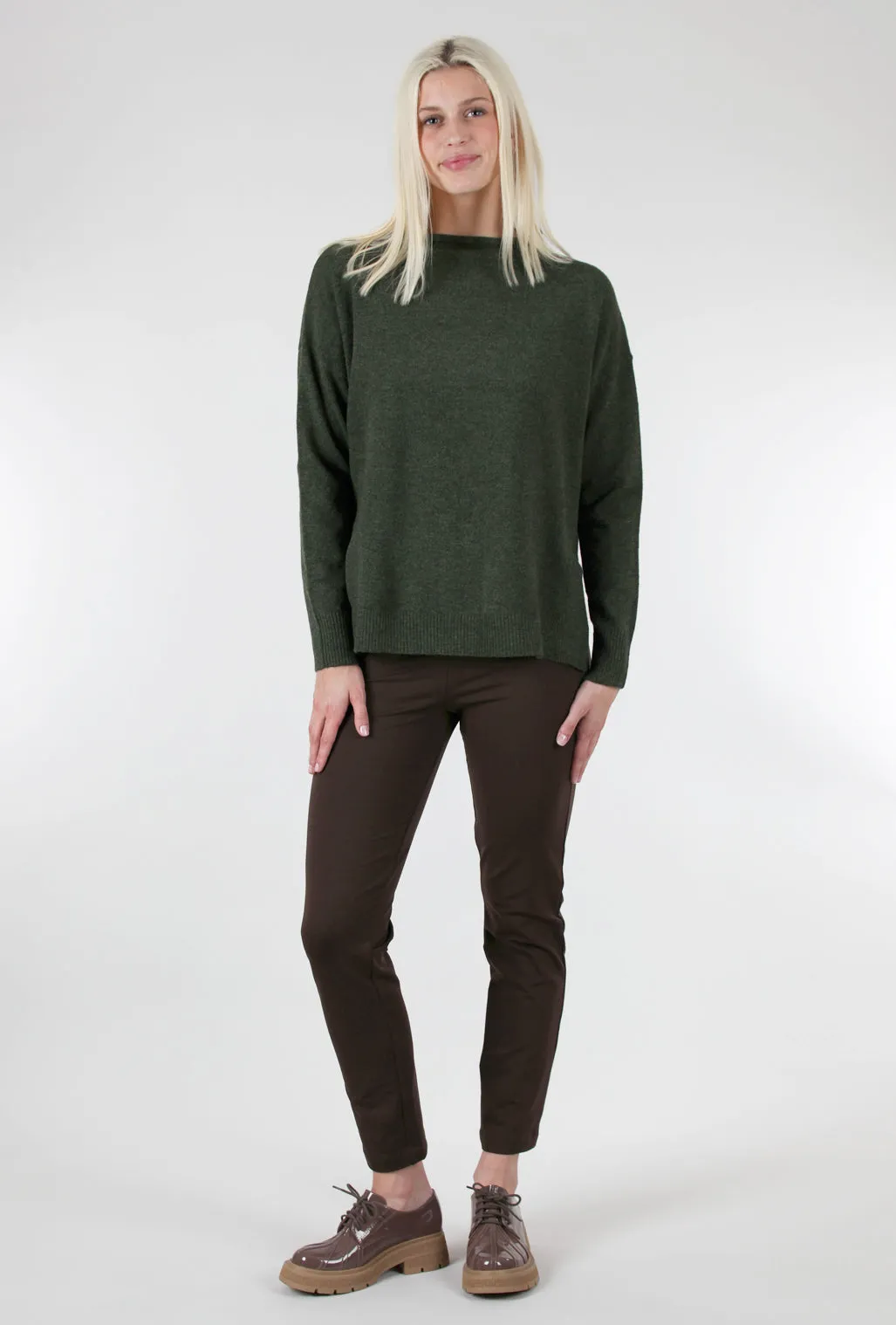 Roll-Neck High-Low Sweater, Olive