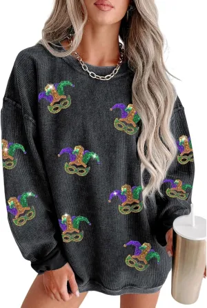 SELINK Womens Crewneck Oversized Corduroy Corded Sweatshirt Long Sleeve Casual Pullover Tops