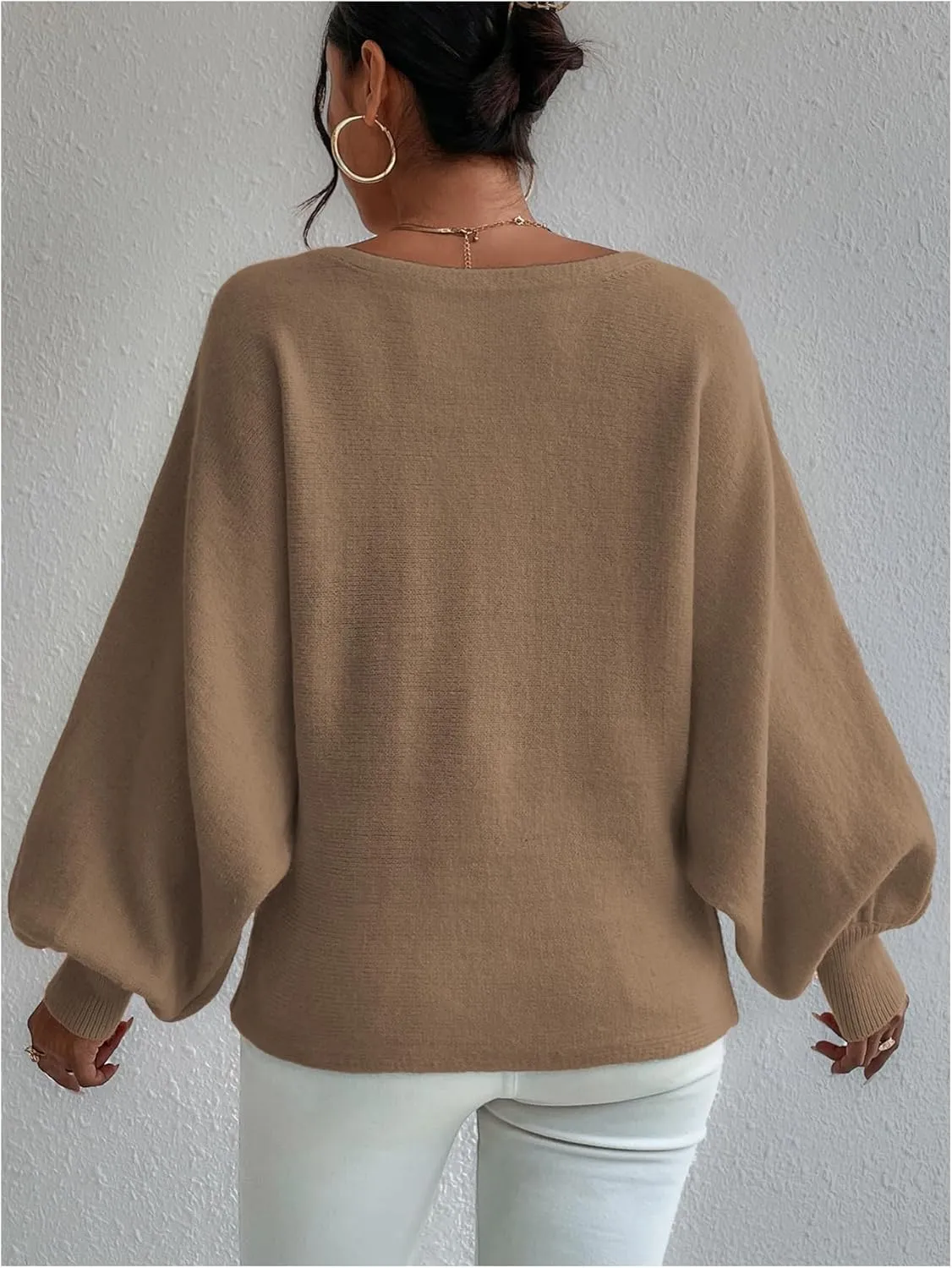 Verdusa Women's Off The Shoulder Sweater Oversized Long Lantern Sleeve Pullovers Trendy Knit Tops