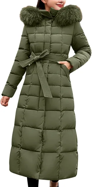 Women Midweight Winter Down Jacket Windproof Packable Faux Fur Collar Hood Thermal Padded Puffer Insulated Coats Outerwear