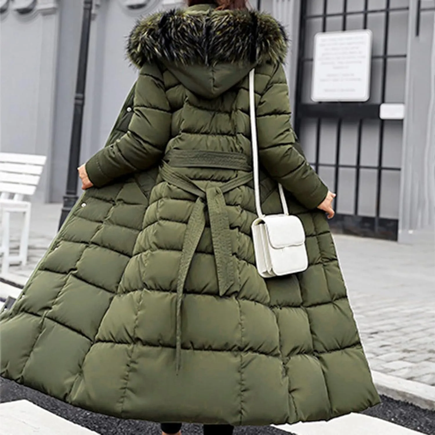Women Midweight Winter Down Jacket Windproof Packable Faux Fur Collar Hood Thermal Padded Puffer Insulated Coats Outerwear