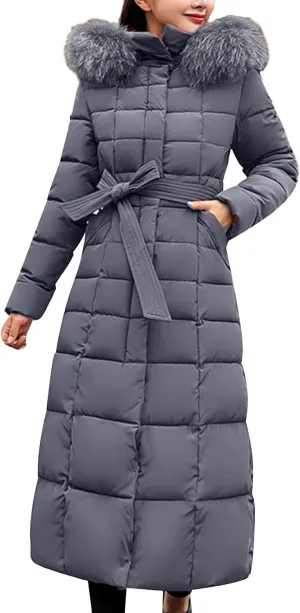 Women Midweight Winter Down Jacket Windproof Packable Faux Fur Collar Hood Thermal Padded Puffer Insulated Coats Outerwear