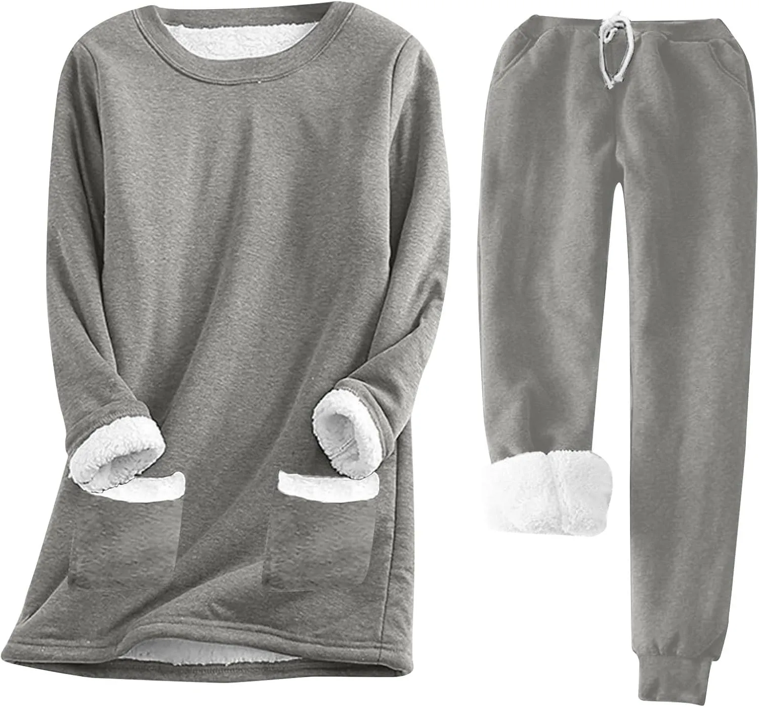 Women Sherpa Fleece Lined Sweatsuit with Pants Sets Winter Warm Crewneck Tops Joggers 2 Piece Outfit Tracksuits