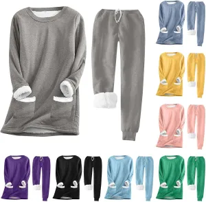 Women Sherpa Fleece Lined Sweatsuit with Pants Sets Winter Warm Crewneck Tops Joggers 2 Piece Outfit Tracksuits