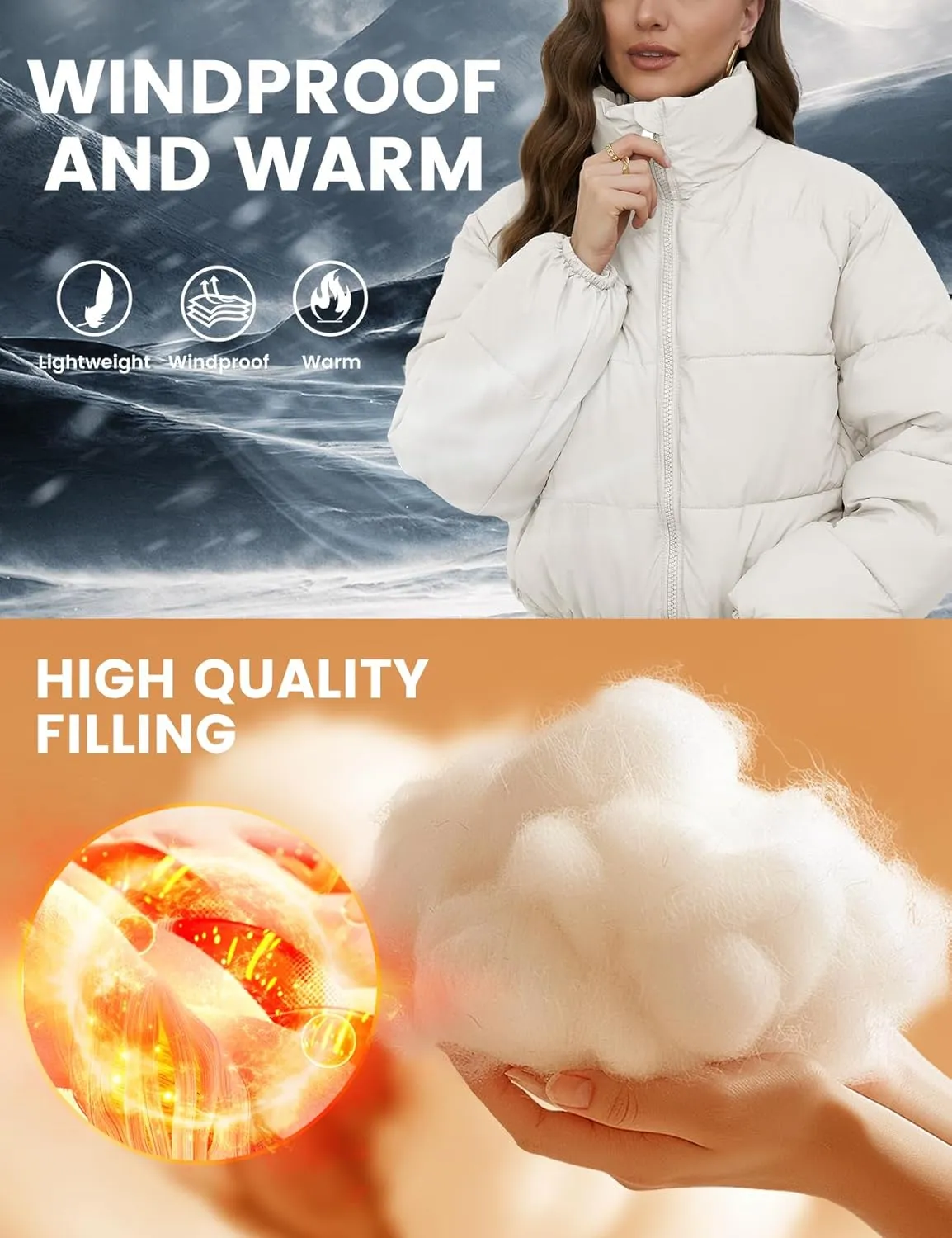 Wyeysyt Women's Cropped Puffer Jacket Winter Quilted Stand Collar Lightweight Outerwear Coats with Pockets